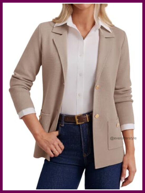 Jackets & Blazers - Knit Sweater Blazer Long Sleeve Gold Button Business Casual Cardigan